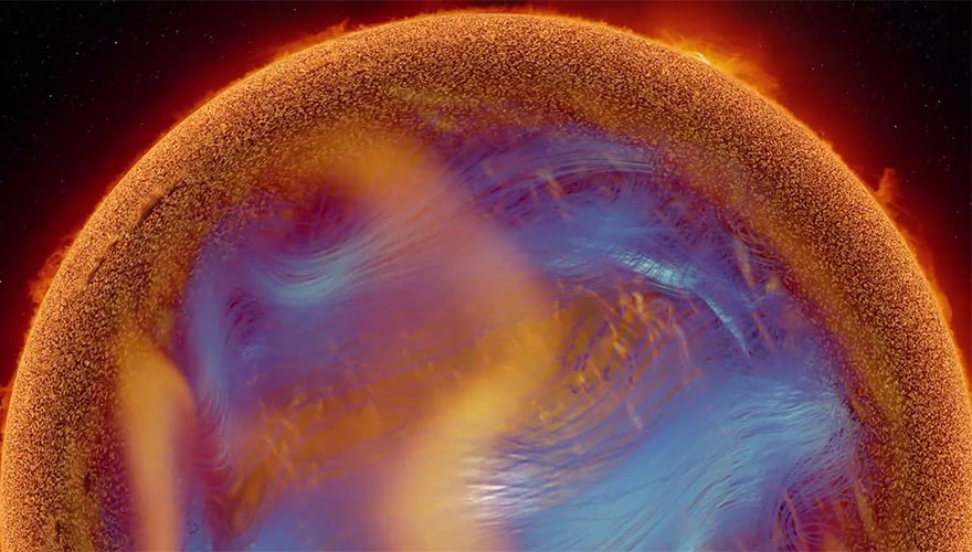 Still from NCSA AVL's Solar Superstorms Visualization Excerpts